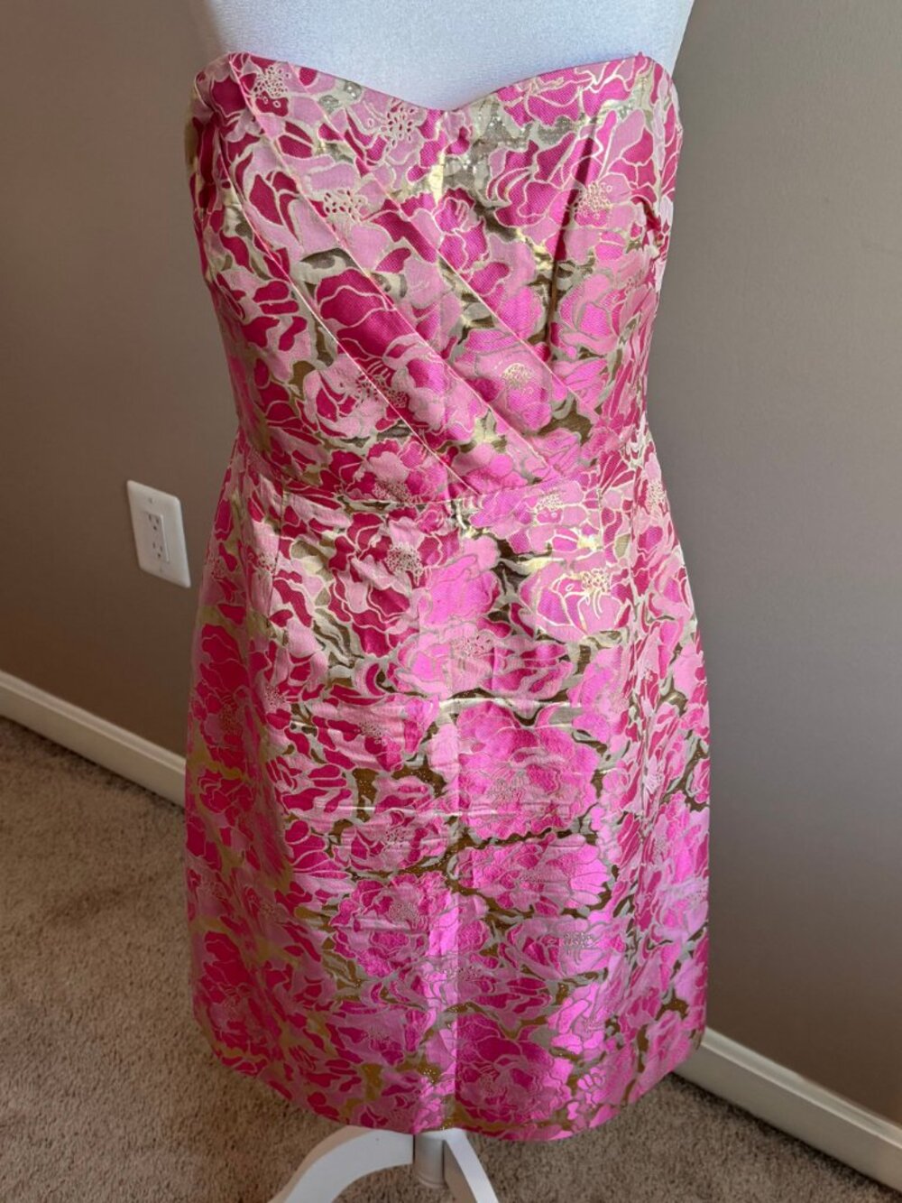 RARE VINTAGE Lilly Pulitzer Raya Pirates Bootyniere Metallic Strapless Dress